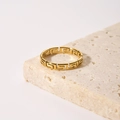 18K gold plated stainless steel ring featuring Greek meander pattern on stone - US 7