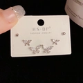 Elegant 3-piece silver butterfly earring set with sparkling zircon crystal stones - Silver-Rhinestone Butterfly Set (122#)