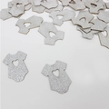 Confetti a forma di body in glitter argento con cuore per decorazione baby shower - Tutina Argento