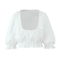 Elegant white puff sleeve crop top with high waist skirt set for women's casual summer wear - S / White Top