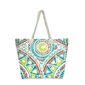 Detail of bohemian tote bag with mandala pattern and rustic rope handles for summer - Emerald Red Blue Geometric Mandala (jiayingstb33)