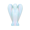 Hand-carved opalite crystal angel statue with iridescent blue and milky white finish - Opalite