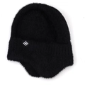 Detalle de gorro de invierno de piel sintética negra con parche de copo de nieve y orejeras - Negro