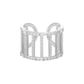 Luxurious S925 sterling silver open ring with vertical hollow design and full diamond pavé - Size 14 / Adjustable Opening / White Gold