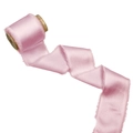 Pink satin ribbon with raw frayed edges wrapped on a vintage wooden spool for gift decor - 4CM X5 Yards (Without Wood Spool) / Pink