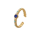 Adjustable gold plated ring with blue enamel droplets and bohemian circular center - Gold Colorful Bohemia Disc (J506-1)