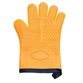 Single orange heat-resistant silicone oven mitt with anti-slip heart pattern texture - 105g Version / Orange (Black Border)