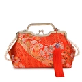 Red traditional Chinese embroidery handbag with floral patterns and pearl strap - Red