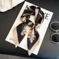 Elegant silk scarf with white rose and gold chain pattern on black background - New Silk Scarf/small Square Scarf 30 / 65