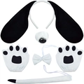 Set de déguisement dalmatien 5 pièces avec oreilles tachetées et gants en peluche - Ensemble Chien Blanc 5 Pièces