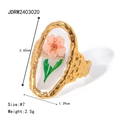 Anillo de girasol dorado con flor rosa preservada en engaste ovalado, talla 7 - Estilo Ovalado de Flores Secas Rosas (JDRW2403020)