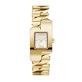 Elegant gold-tone rectangular watch with a modern wide chain link bracelet strap - Gold Case White Dial Women