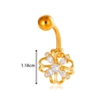 Golden flower navel ring with cubic zirconia crystals measuring 1.18cm in diameter - Golden Four-Leaf Clover (0199-6# Gold)
