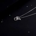 925 silver heart and note pendant necklace with sparkling zircon on black background - Style T Alphabet (NS869)