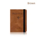 Brown textured PU leather passport holder with elastic closure and travel wallet lettering - Strap Passport Cover / Brown