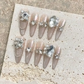 Luxury handmade almond cat-eye press-on nails with sparkling rhinestones and pearls - XS / 1838 Extra Long Almond