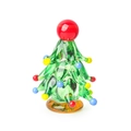 Miniature green glass Christmas tree figurine with colorful glass ornaments on white background - Green Christmas Tree (Red Ball Top)
