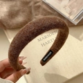 Deep brown velvet padded headband with handmade label for elegant autumn winter styles - Dark Brown