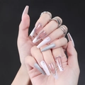 Long ballerina press-on nails with white, silver glitter, and rhinestone designs - CBLCY-G03 Silver Glitter Rhinestone