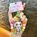 Cute panda keychain with colorful round beads and glossy finish pendant - Electroplated Panda Beaded Pendant / Black