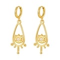 Golden eye-shaped earrings with central pearl and water drop pendant for women - Eye Pendant / Gold