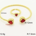 Verstellbares Set aus 18k vergoldetem Kupfer mit rotem Herz-Zirkon-Armband und Ring - Gold Rot