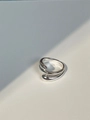 Minimalist S925 sterling silver open ring with polished teardrop wrap design for women - Silver Open Ring / Silver