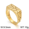 Polished gold-plated stainless steel ring featuring 9.5mm wide geometric texture - US 7
