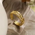 Bague tressée plaquée or 18K avec zircons scintillants dans un design ouvert ajustable - Ouvert Réglable / 13892-Or Alterné Torsadé