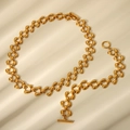 Detailed view of a gold stainless steel hip hop chain belt with T-bar and ring closure - Gold Jewelry Set (Necklace + Bracelet) (YYSU024026-G)