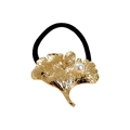 Punk-Stil Haargummi mit goldenem Ginkgoblatt und weißer Perle auf schwarzem Band - Ginkgoblatt mit Perle