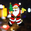 Cartoon Santa Claus and Christmas tree window decal sticker with warm bokeh city lights - Santa Claus with Tree and Bird