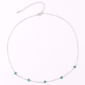 Silver O-chain necklace with five green crystal clover pendants and adjustable clasp - Silver with Green Flower