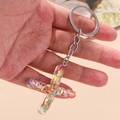 Letter X keychain with colorful sequins in transparent resin and silver metal ring - Letter X