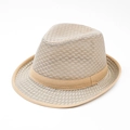 Atmungsaktiver Strohhut für Herren in Beige mit dekorativem passendem Hutband im Jazz-Stil - Beige / 58cm