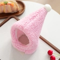 Pink fleece warm winter hat for dogs and cats with white pom pom and soft fleece lining - Pink Sherpa Warm Hat