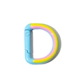 Light blue D-shaped spring carabiner hook with yellow and pink colorful paint accents - Blue
