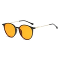 Retro round black sunglasses with orange lenses and slim gold metal temples - Bright Black (Orange Lens)