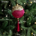 Velvet Christmas ornament with gold glitter, sequins, and hanging tassel in wine red finish - Red Ball Ornament