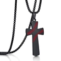 Detalle del colgante de cruz de acero negro con patrón de costura de béisbol rojo - Negro