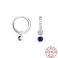 S925 Sterling Silver hoop earrings featuring elegant round-cut blue gemstone pendants - 925 Silver / Silver-Blue Zirconia