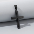 Matte black layered stainless steel cross necklace pendant with a modern 3D design - No Chain Style / Black Color Cross Pendant (KP130564-HR)
