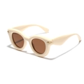 Retro cream cat-eye sunglasses with brown lenses and metal rivet accents for men and women - Beige Frame Tea Lens