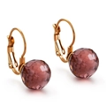 Elegant gold titanium steel hook earrings with faceted purple crystal glass ball charms - Gold and Brown