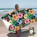 Sand-free microfiber beach towel with tropical hibiscus print and matching carry bag - Tropical Flowers (Single-sided Print with Cloth Bag)