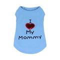 Blue ribbed cotton pet vest featuring 'I My Mommy' embroidery and a red sequin heart - L / Light Blue Mommy