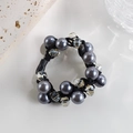 Elastic hair tie featuring grey pearls and clear crystal beads on a black band - 103# Grey Pearl Crystal Hair Tie