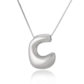 Polished silver letter C pendant with elegant box chain on reflective white surface - Letter C