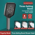 Gunmetal grey pressurized handheld shower head with three spray modes and G1/2 connector - Gun Grey Large Panel Pressurized Shower Head (Carrier Style B)