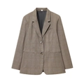 Blazer classico doppiopetto con motivo a quadri marroni e revers a lancia su sfondo bianco - XS / Quadri Marroni